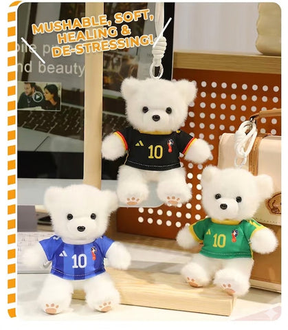 ⚽ Mini Soccer Teddy Bear Plush Keychain – Cute 15cm Plushie Bag Charm with Removable National Jersey No. 10 | Perfect Football Fan Gift
