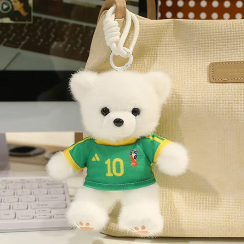 ⚽ Mini Soccer Teddy Bear Plush Keychain – Cute 15cm Plushie Bag Charm with Removable National Jersey No. 10 | Perfect Football Fan Gift