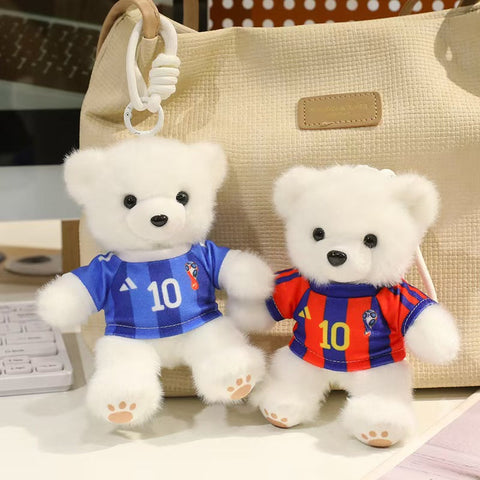 ⚽ Mini Soccer Teddy Bear Plush Keychain – Cute 15cm Plushie Bag Charm with Removable National Jersey No. 10 | Perfect Football Fan Gift
