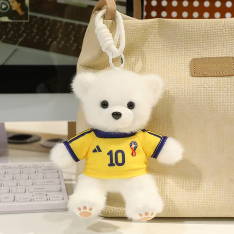 ⚽ Mini Soccer Teddy Bear Plush Keychain – Cute 15cm Plushie Bag Charm with Removable National Jersey No. 10 | Perfect Football Fan Gift