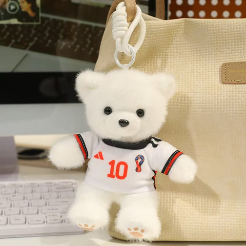 ⚽ Mini Soccer Teddy Bear Plush Keychain – Cute 15cm Plushie Bag Charm with Removable National Jersey No. 10 | Perfect Football Fan Gift