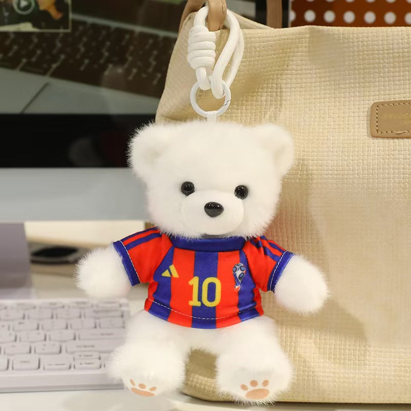 ⚽ Mini Soccer Teddy Bear Plush Keychain – Cute 15cm Plushie Bag Charm with Removable National Jersey No. 10 | Perfect Football Fan Gift