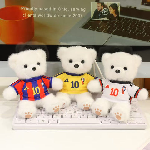 ⚽ Mini Soccer Teddy Bear Plush Keychain – Cute 15cm Plushie Bag Charm with Removable National Jersey No. 10 | Perfect Football Fan Gift