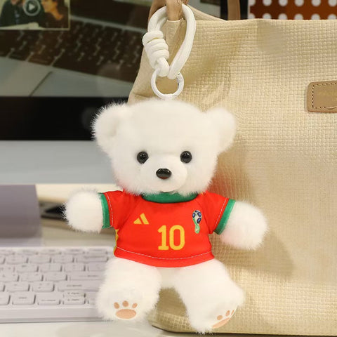 ⚽ Mini Soccer Teddy Bear Plush Keychain – Cute 15cm Plushie Bag Charm with Removable National Jersey No. 10 | Perfect Football Fan Gift
