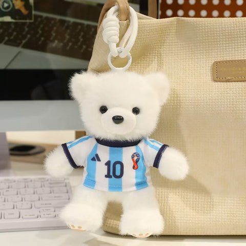 ⚽ Mini Soccer Teddy Bear Plush Keychain – Cute 15cm Plushie Bag Charm with Removable National Jersey No. 10 | Perfect Football Fan Gift