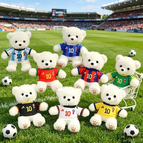 ⚽ Mini Soccer Teddy Bear Plush Keychain – Cute 15cm Plushie Bag Charm with Removable National Jersey No. 10 | Perfect Football Fan Gift