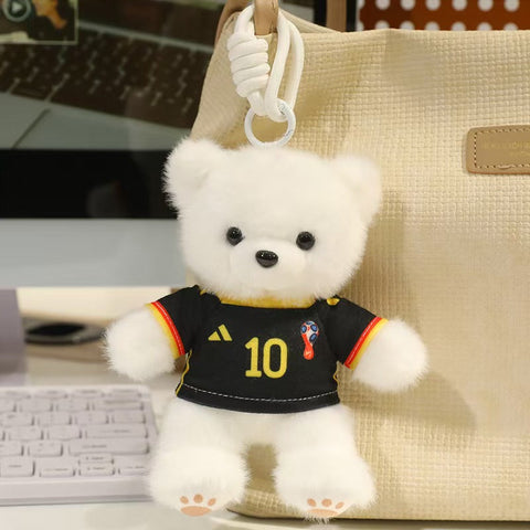 ⚽ Mini Soccer Teddy Bear Plush Keychain – Cute 15cm Plushie Bag Charm with Removable National Jersey No. 10 | Perfect Football Fan Gift