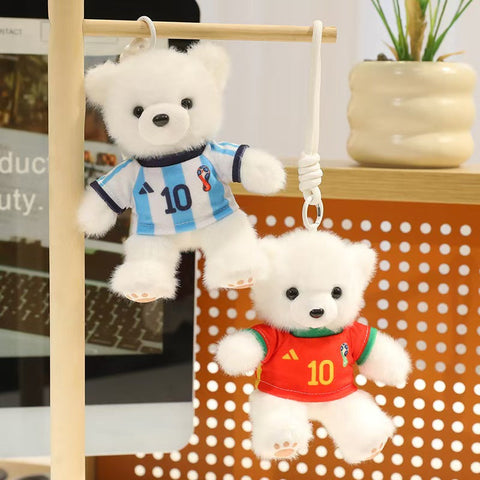 ⚽ Mini Soccer Teddy Bear Plush Keychain – Cute 15cm Plushie Bag Charm with Removable National Jersey No. 10 | Perfect Football Fan Gift