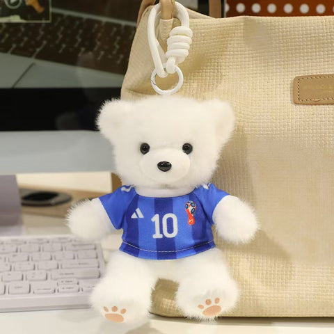 ⚽ Mini Soccer Teddy Bear Plush Keychain – Cute 15cm Plushie Bag Charm with Removable National Jersey No. 10 | Perfect Football Fan Gift