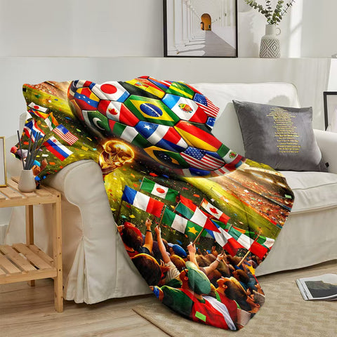 ⚽ Premium World Football Flannel Blanket – Ultra-Soft Fleece Throw Blanket for Match Days, Sofa & Custom Designs | Perfect Fan Gift & Stadium Companion