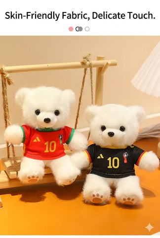 ⚽ Mini Soccer Teddy Bear Plush Keychain – Cute 15cm Plushie Bag Charm with Removable National Jersey No. 10 | Perfect Football Fan Gift