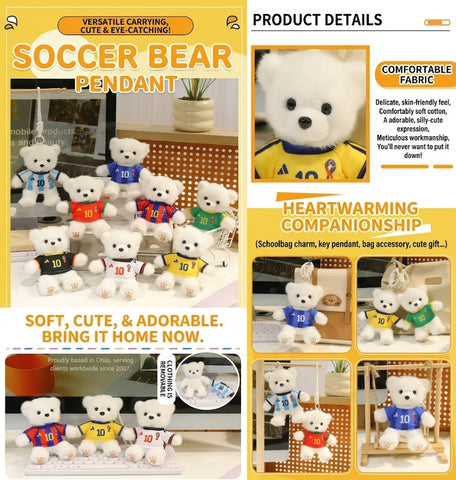 ⚽ Mini Soccer Teddy Bear Plush Keychain – Cute 15cm Plushie Bag Charm with Removable National Jersey No. 10 | Perfect Football Fan Gift