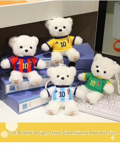 ⚽ Mini Soccer Teddy Bear Plush Keychain – Cute 15cm Plushie Bag Charm with Removable National Jersey No. 10 | Perfect Football Fan Gift