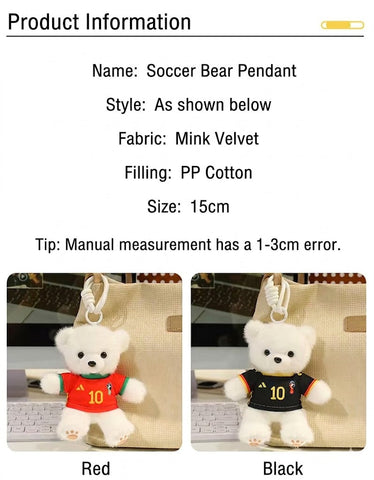⚽ Mini Soccer Teddy Bear Plush Keychain – Cute 15cm Plushie Bag Charm with Removable National Jersey No. 10 | Perfect Football Fan Gift