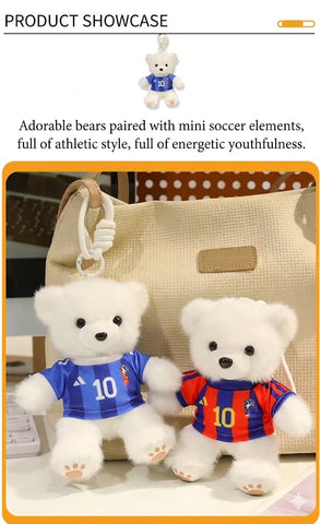 ⚽ Mini Soccer Teddy Bear Plush Keychain – Cute 15cm Plushie Bag Charm with Removable National Jersey No. 10 | Perfect Football Fan Gift