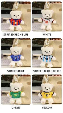 ⚽ Mini Soccer Teddy Bear Plush Keychain – Cute 15cm Plushie Bag Charm with Removable National Jersey No. 10 | Perfect Football Fan Gift